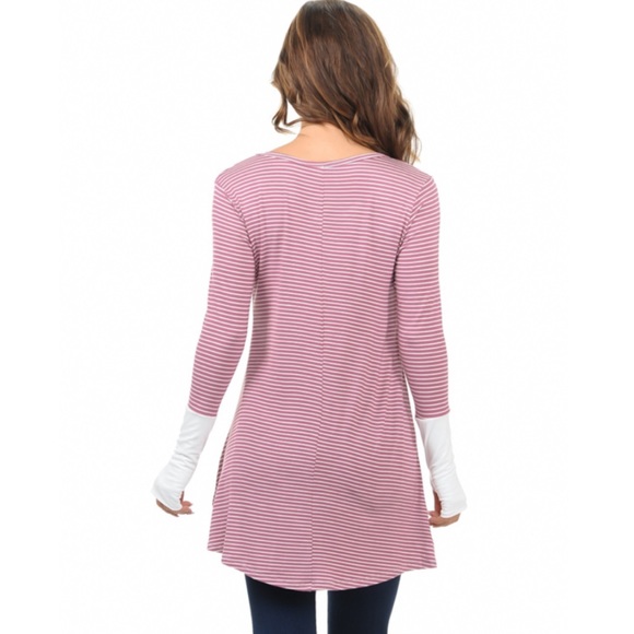 Striped Tunic With Thumb Holes - Picture 2 of 3